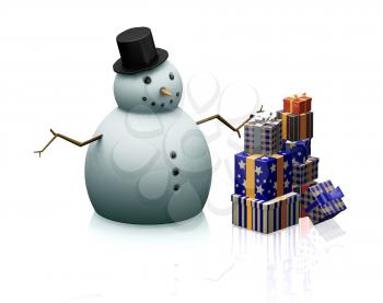 Royalty Free Clipart Image of a Snowman With Gifts