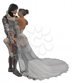 Royalty Free Clipart Image of a Woman and a Knight