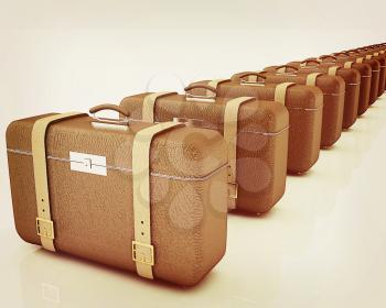 Brown traveler's suitcases on a white background. 3D illustration. Vintage style.
