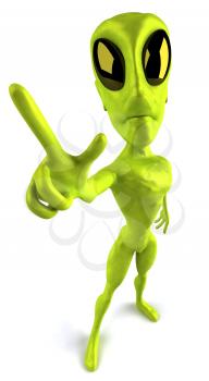 Royalty Free Clipart Image of a 3D Alien Giving a Peace Sign