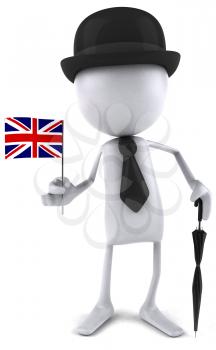 Royalty Free Clipart Image of a White Blank Dude With a British Flag and Parasol, and Wearing a Bowler