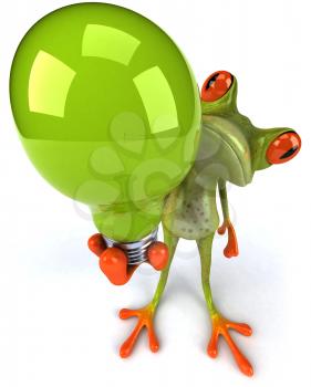 Royalty Free Clipart Image of a Frog With a Lightbulb