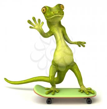 Royalty Free Clipart Image of a Gecko on a Skateboard