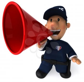 Royalty Free Clipart Image of a Police Officer With a Bullhorn