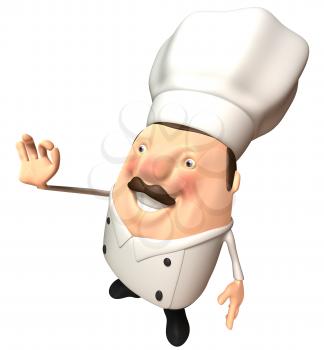 Royalty Free 3d Clipart Image of a Red Lined Chef Holding a Laptop Computer