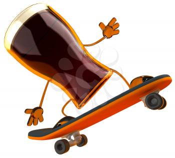 Royalty Free 3d Clipart Image of a Beer Glass Character Riding a Skateboard