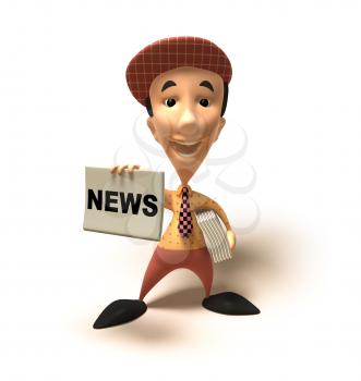 Royalty Free 3d Clipart Image of a Paperboy With an Armful of Newspapers