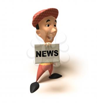 Royalty Free 3d Clipart Image of a Paperboy With an Armful of Newspapers