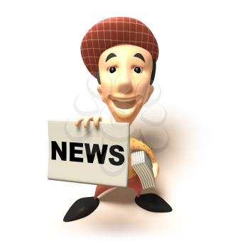 Royalty Free 3d Clipart Image of a Paperboy With an Armful of Newspapers