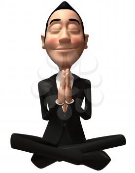 Royalty Free 3d Clipart Image of an Asian Businessman Meditating