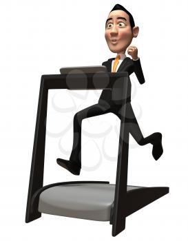 Royalty Free 3d Clipart Image of an Asian Businessman Running on a Treadmill