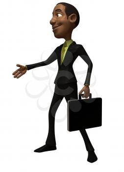 Royalty Free 3d Clipart Image of a Businessman Holding a Briefcase Inviting Someone to Shake Hands