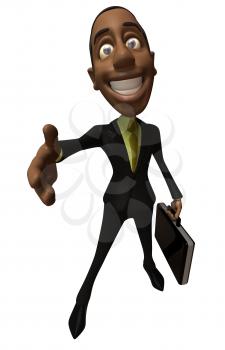 Royalty Free 3d Clipart Image of a Businessman Holding a Briefcase Inviting Viewer to Shake Hands