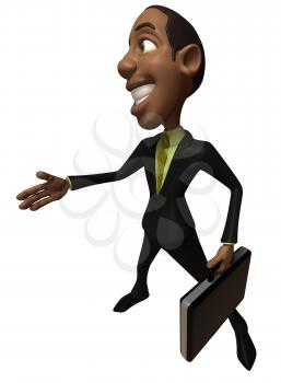 Royalty Free 3d Clipart Image of a Businessman Holding a Briefcase Inviting Someone to Shake Hands