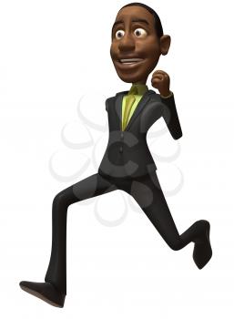 Royalty Free 3d Clipart Image of an African American Businessman Smiling and Running