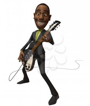 Royalty Free 3d Clipart Image of an African American Man Wearing a Suit and Playing a Guitar