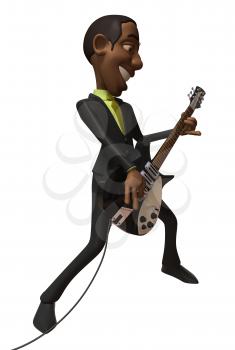 Royalty Free 3d Clipart Image of an African American Man Wearing a Suit and Playing a Guitar