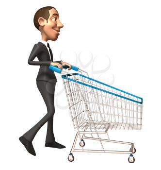 Royalty Free 3d Clipart Image of a Businessman Pushing a Shopping Cart