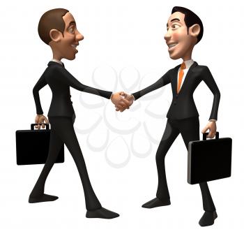 Royalty Free 3d Clipart Image of Two Businessmen Carrying Briefcases and Shaking Hands