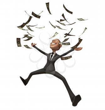 Royalty Free 3d Clipart Image of a Businessman With Money Raining Down Around Him