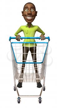 Royalty Free 3d Clipart Image of an African American Man Pushing a Shopping Cart