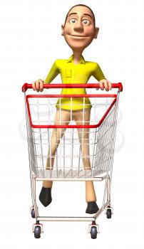 Royalty Free 3d Clipart Image of a Man Pushing a Shopping Cart