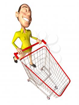 Royalty Free 3d Clipart Image of a Man Pushing a Shopping Cart