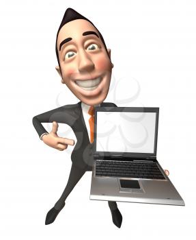 Royalty Free 3d Clipart Image of an Asian Businessman Holding a Laptop Computer