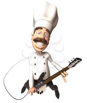 Royalty Free 3d Clipart Image of a Chef Playing an Electric Guitar