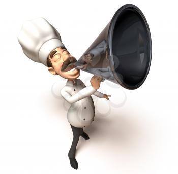 Royalty Free 3d Clipart Image of a Chef Yelling into a Megaphone