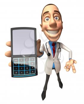 Royalty Free 3d Clipart Image of a Doctor Holding a Cell Phone