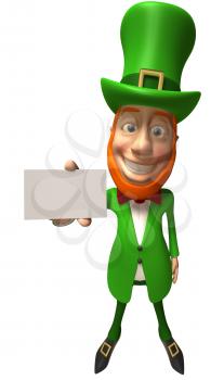 Royalty Free 3d Clipart Image of a Leprechaun Holding a Business Card