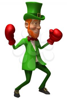 Royalty Free 3d Clipart Image of a Leprechaun Wearing Red Boxing Gloves