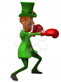 Royalty Free 3d Clipart Image of a Leprechaun Wearing Red Boxing Gloves