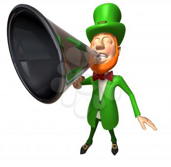 Royalty Free 3d Clipart Image of an Leprechaun Speaking into a Megaphone