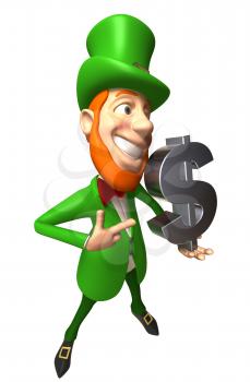 Royalty Free 3d Clipart Image of a Leprechaun Holding a Large Dollar Sign