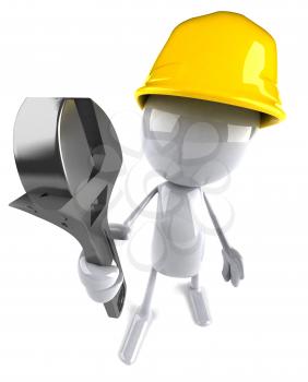 Royalty Free 3d Clipart Image of a Worker Carrying a Wrench