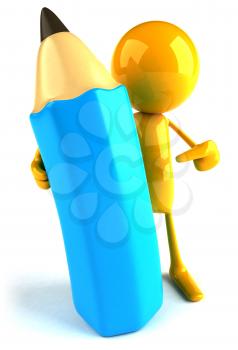 Royalty Free 3d Clipart Image of a Yellow Guy Holding a Large Pencil