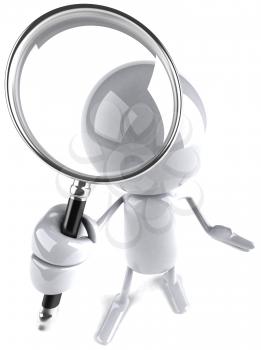 Royalty Free Clipart Image of a Dude Holding a Magnifying Glass