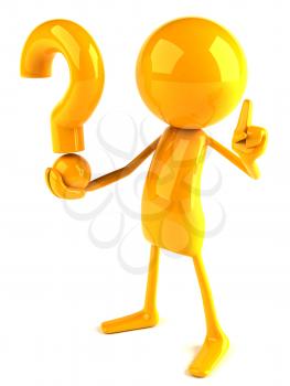 Royalty Free 3d Clipart Image of a Yellow Guy Holding a Large Question Mark