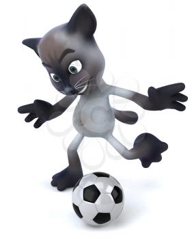 Royalty Free 3d Clipart Image of a Cat Kicking a Soccer Ball