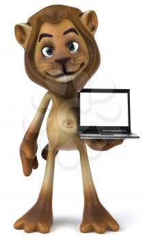 Royalty Free 3d Clipart Image of a Lion Holding a Laptop Computer