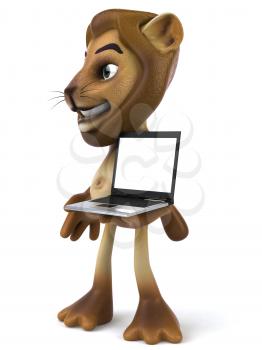 Royalty Free 3d Clipart Image of a Lion Holding a Laptop Computer