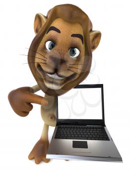 Royalty Free 3d Clipart Image of a Lion Holding a Laptop Computer