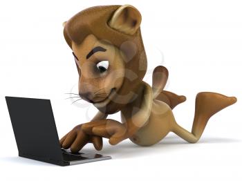 Royalty Free 3d Clipart Image of a Lion Holding a Laptop Computer