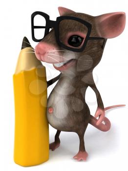 Royalty Free Clipart Image of a Mouse Wearing Glasses and Holding a Pencil