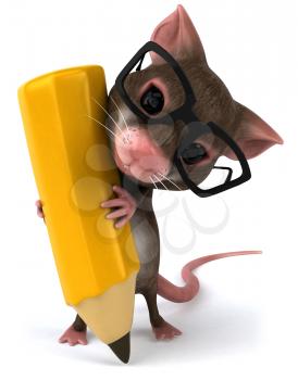 Royalty Free Clipart Image of a Mouse Wearing Glasses and Holding a Pencil