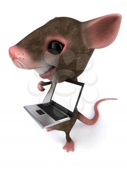 Royalty Free 3d Clipart Image of a Mouse Holding a Laptop Computer