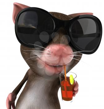 Royalty Free 3d Clipart Image of a Mouse Wearing Sunglasses and Drinking a Red Beverage