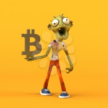 Zombie and bitcoin - 3D Illustration